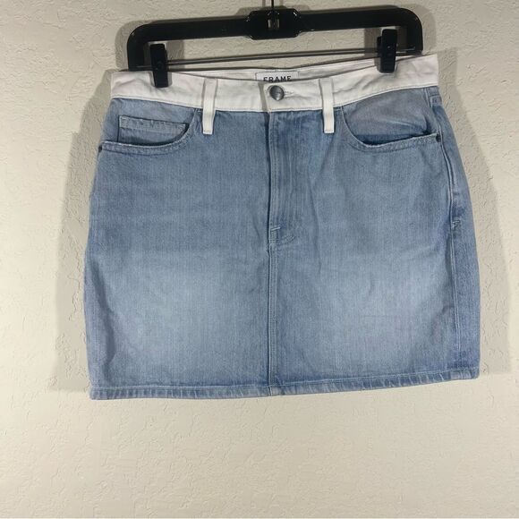 FRAME Le Mini Two-Tone Color Block Denim Skirt Women’s Size 27 - Picture 2 of 7